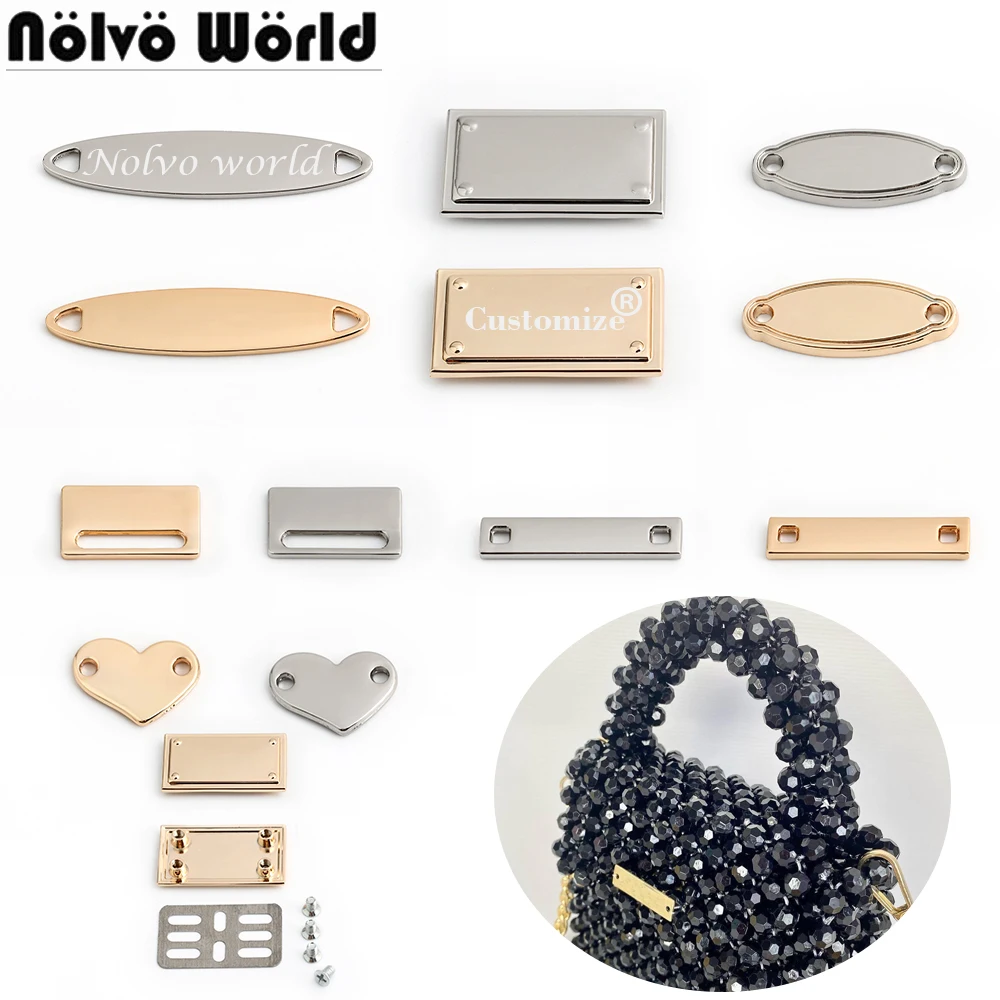 50/100/200PCS Rectangle/Love Shape Metal Sewing Label Customize Logo For DIY Shoes Bags Purse Handbag Screw Decorative Tag Name