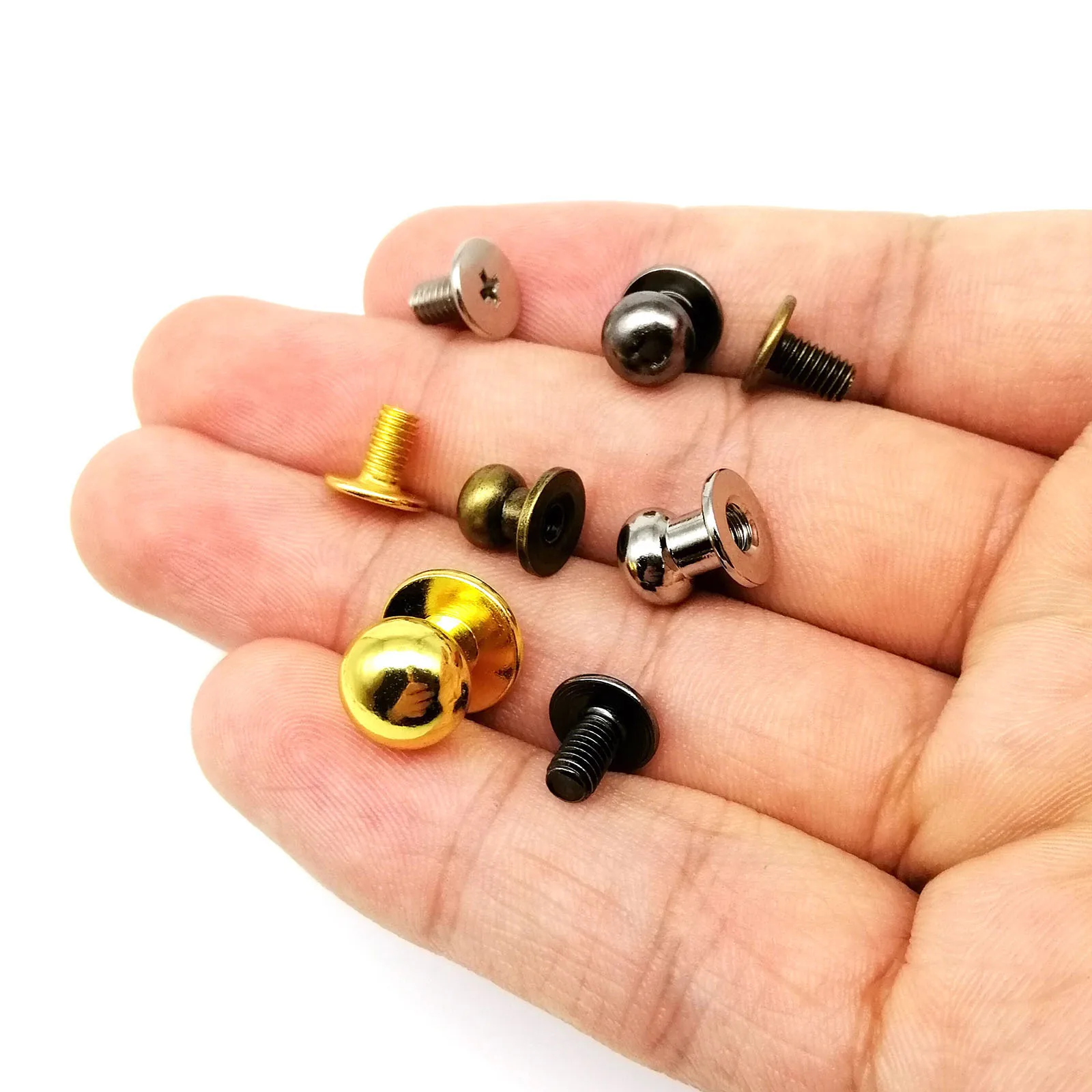 20 stücke 5-10mm Solide Messing Kupfer Runde Kugelkopf Chicago Schraube Zurück Post Nippel Stud Nagel niet Für Leder Tasche Geldbörse Gürtel Reparatur – Detail 19