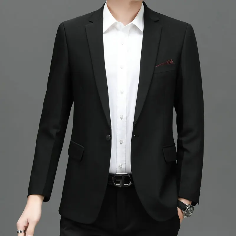 Men Black Blazer Business Casual Office Suit Jacket Slim Fit Outfits Back Slit Design Apparel Male Elegant Classical Uniform New