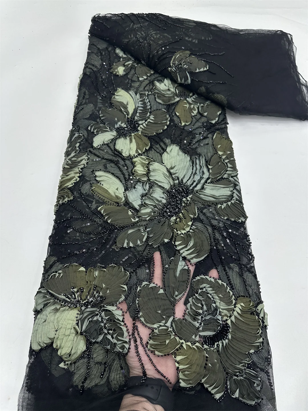 

Африканский бисер, кружевная ткань, высокое качество, 3D цветы, вышивка, кружевная ткань, сетчатое кружево, роскошный дизайн для вечерних вечерних платьев