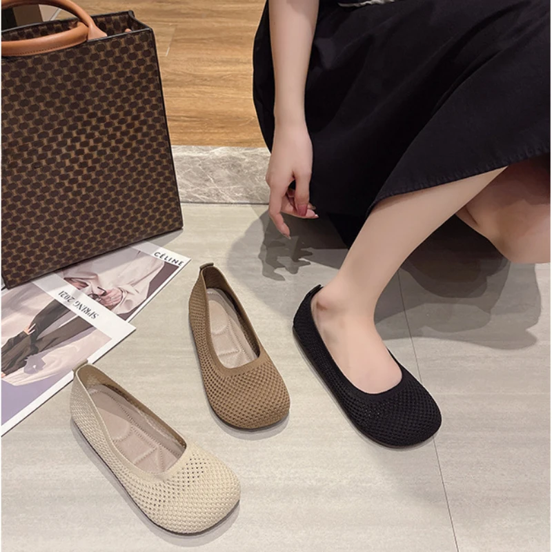 Big Size 42 Women Flats Knitted Breathable Sneakers Ladies Soft Bottom Ballet Loafers Casual Slip on Boat Shoe for Woman image 3