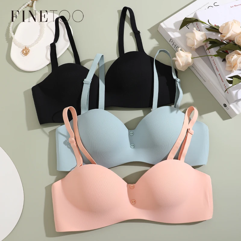 FINETOO Women Solid Underwear Removable Strap Bra Sexy Seamless Push Up Tops Female Breathable Comfort Gather Bralette Intimates