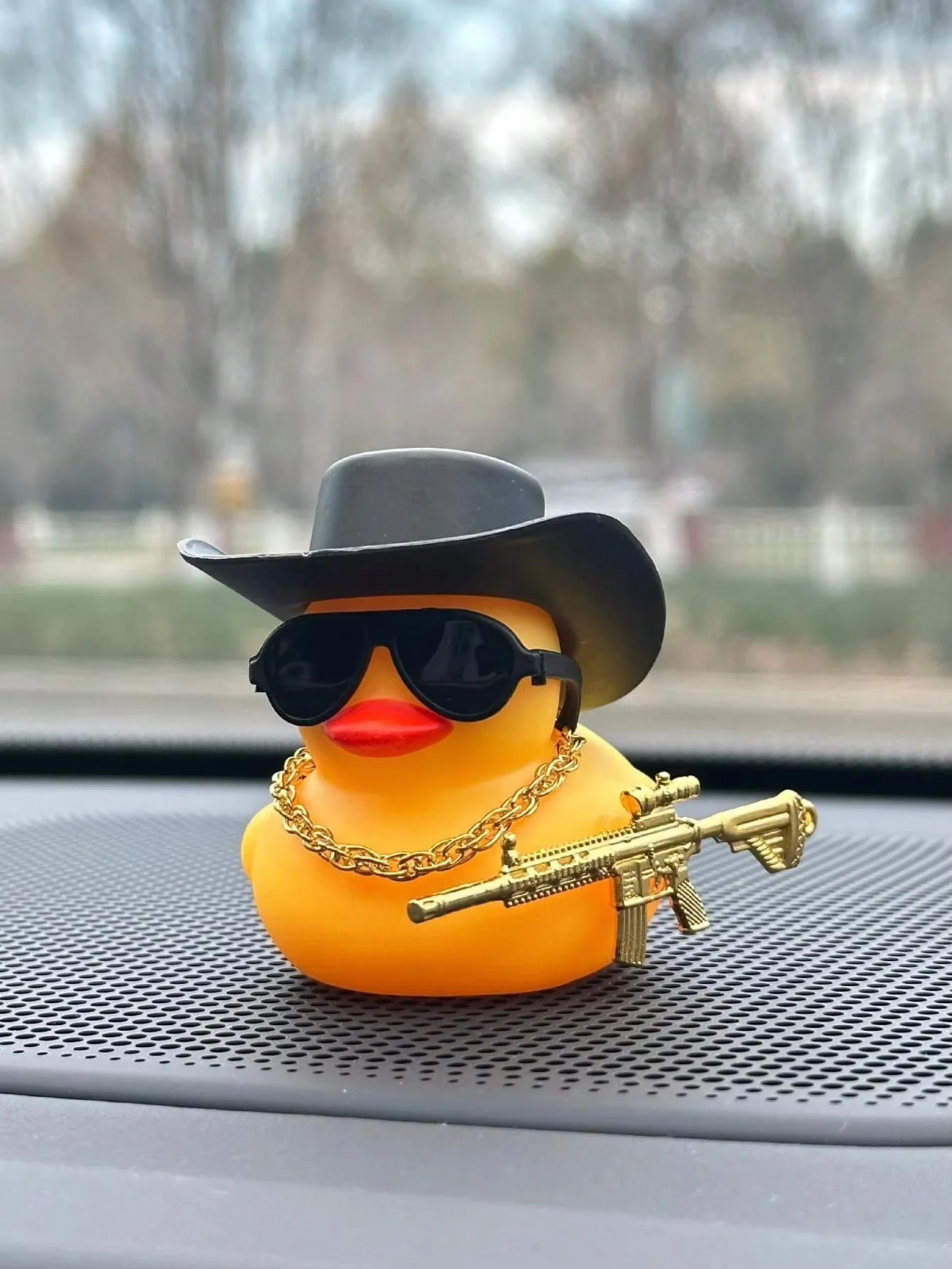 A Cute Yellow Duck Car Pendant, Wearing A Black Cowboy Hat and Sunglasses, Which Can Be Used as A Car Decoration or A Holiday Gi