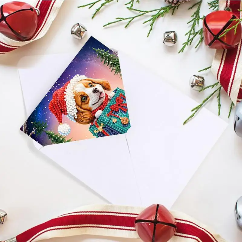 Christmas Greeting Card 12pcs Handmade Christmas Greeting Cards Holiday Postcard Round Drill Crystal Art Blank Christmas Cards