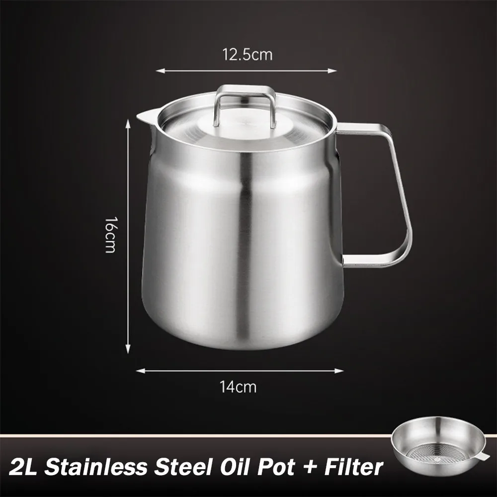 

New 2/1.5L Capacity Oil Strainer Pot Fine Mesh Multifunctional Oil Storage Can Grease Container Kitchen Use