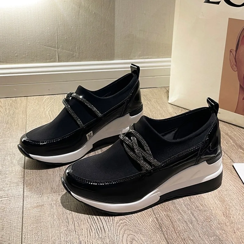 

Chunky Casual Female Crystal Sneakers Women Vulcanized Shoes 2024 Trend Platform Wedge Heel Fashion Blocking Comfortable Loafer