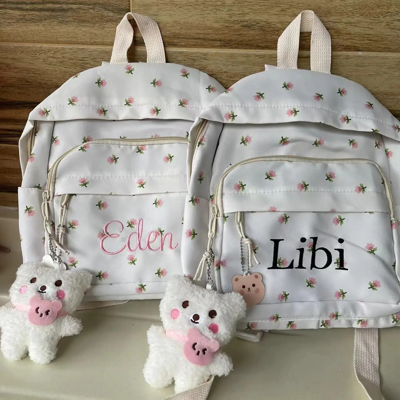 

Floral Backpack Personalised Embroidery Name Kawaii Girls Casual Daypack Ladies Rucksack Unique Gift for Young Ladies Handbags