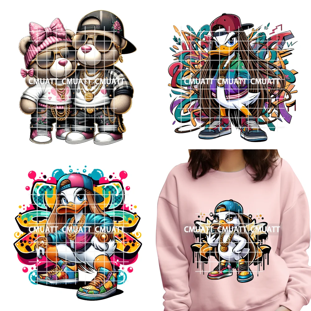 

12in Fashion Girls Teddy Bear Duck Urban Sneakers Animal Washable Iron on DTF Transfers Stickers Ready to Press for Textile Bags