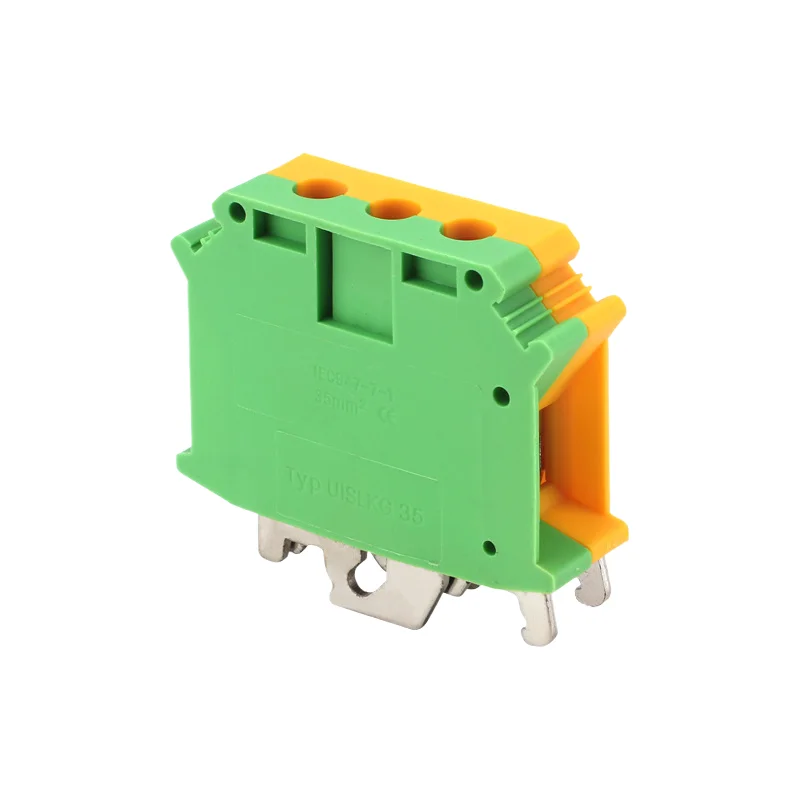 5Pcs USLKG-35 DIN Rail Earth Terminal, Yellow-Green With Thickened Copper & Green Barrier For UK Series
