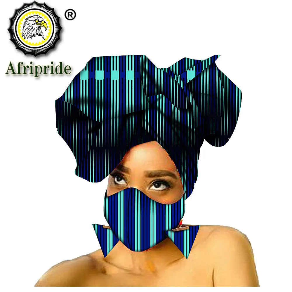 African Headwraps Earrings Head Scarf Fashion Ankara Print Cotton Traditional Headtie Turban Match Print Mask Headscarfs S20H016