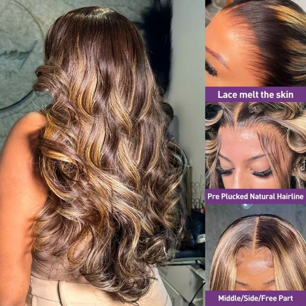 40 pulgadas de color resaltado onda del cuerpo 13x6 HD transparente frente de encaje pelucas de cabello humano rubio miel onda de agua peluca Frontal para mujeres