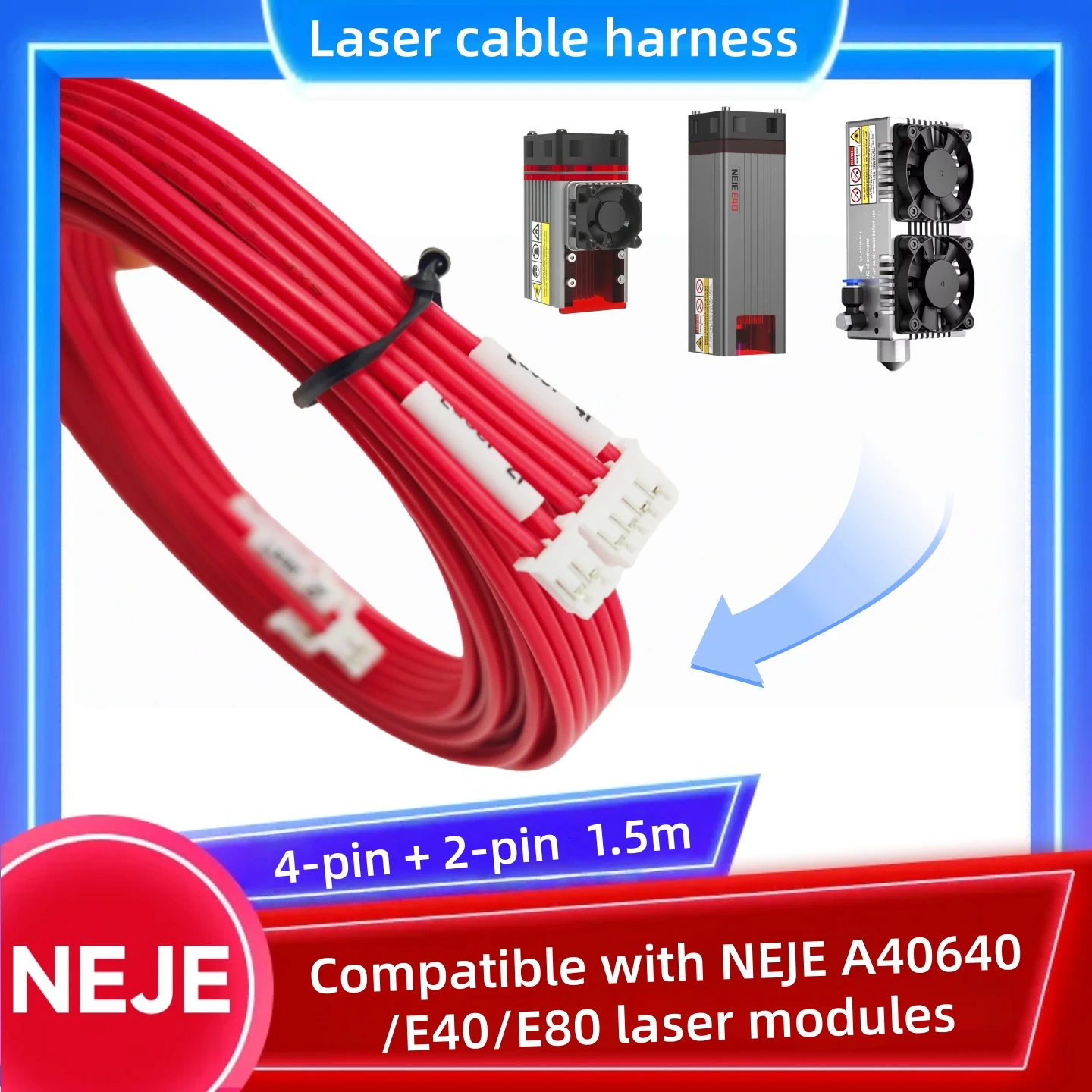 4-Pin + 2-Pin PH2.0 Cable - 1.5m, Compatible with NEJE A40640/E40/E80 Laser Modules Carpentry Accessories