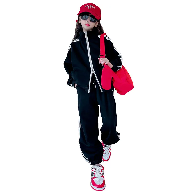 2026 autumn winter girls Children set Jacket striped Teenager top Hooded + Ankle crop pant trouser tracksuit 4 6 8 10 12 14 year