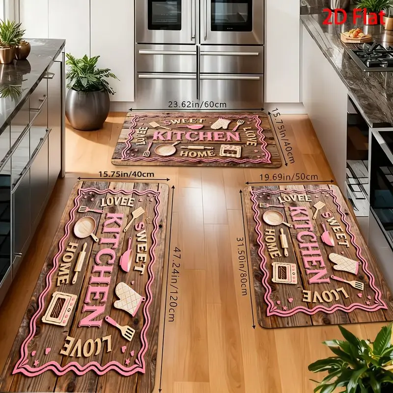 VIKAMA Sweet Kitchen Area Rug Wood Grain Print Non Slip Kitchen Hallway Rug Washable Dining Room Entryway Carpet Home Decor