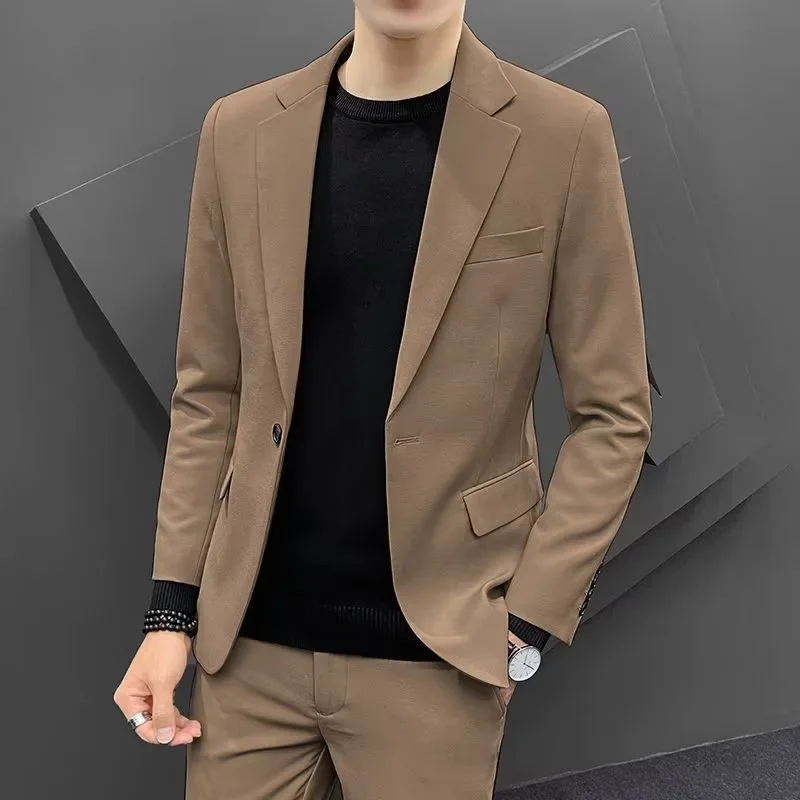 Men's New Fall Winter 2024 Hong Kong Style Business Slim Fit Suit Jacket Professional Marriage Formal Western-style Clothes