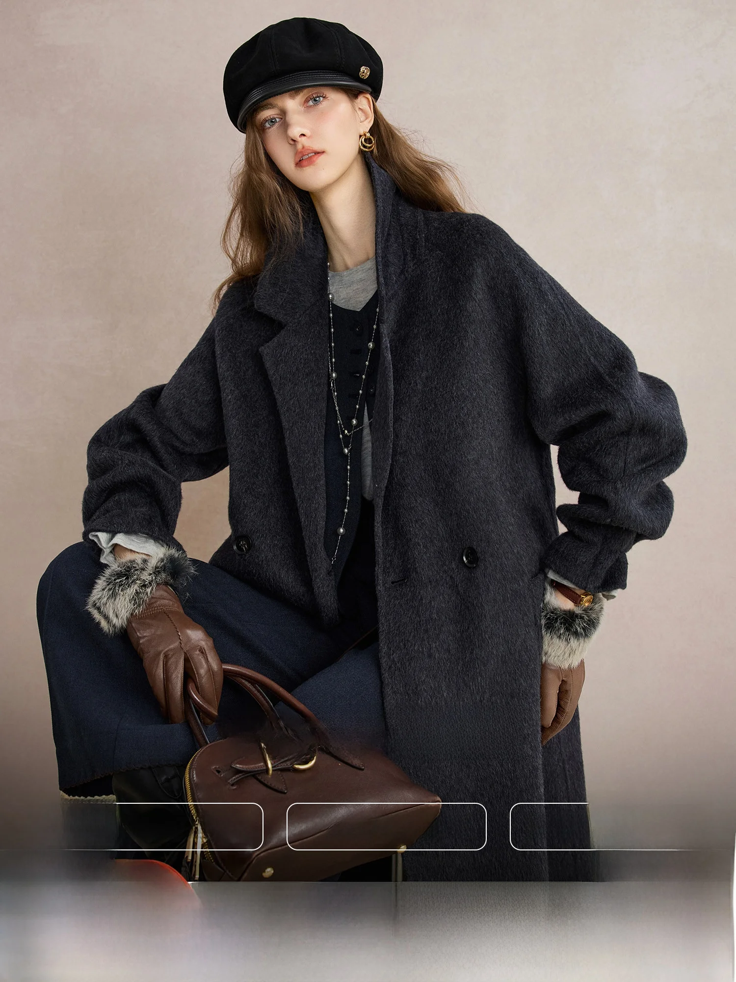 

Naguagu Fog ey Woolen Coat Women's 00% Pure Wool High ammage Double-Faced Tweed Jaet Commute Sle Straight Cut