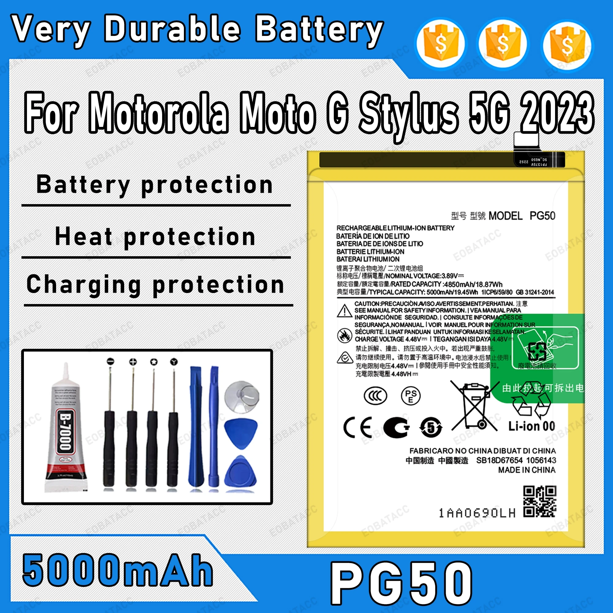 

5000mAh 100% New PG50 Battery For Motorola Moto G Stylus 50 2023 Replacement Bateria+Free Tools
