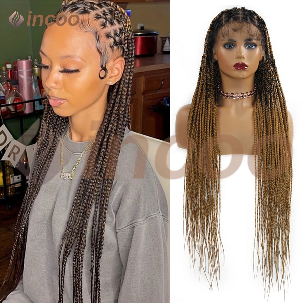 

36-дюймовые кружевные крест-накрест без узлов, плетеные парики для женщин, синтетические косички, термостойкие парики для женщин