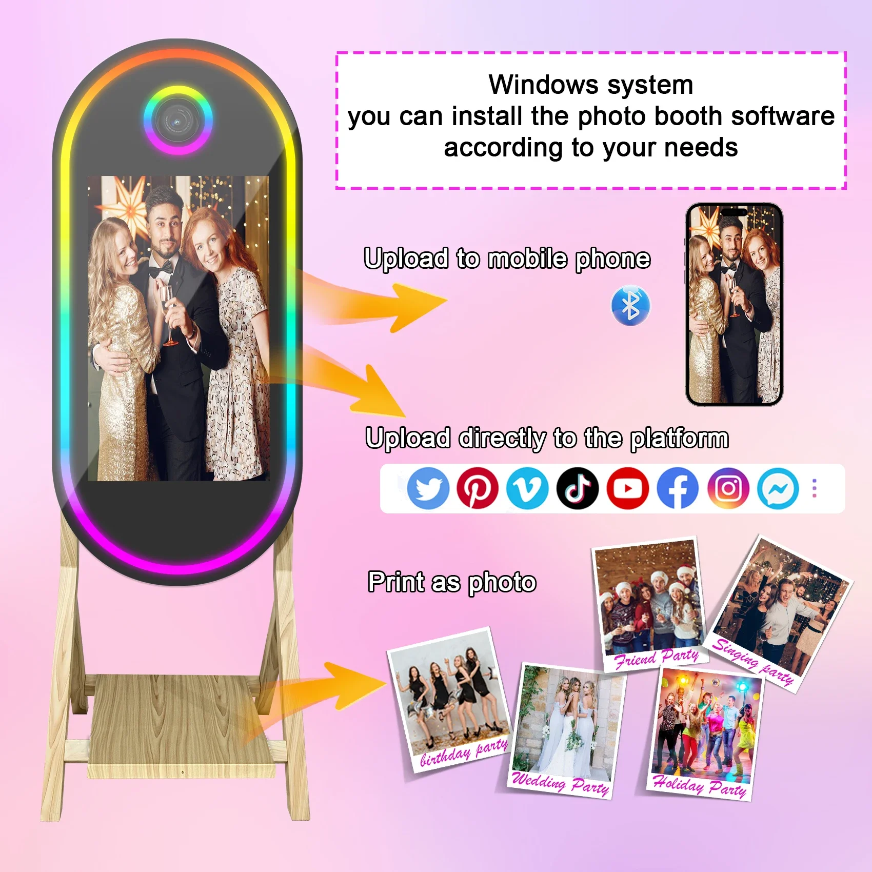 2025 مرآة سحرية كابينة تصوير كاميرا سيلفي خشبية DSLR كابينة تصوير شاشة تعمل باللمس آلة لحفلات الزفاف وأعياد الميلاد