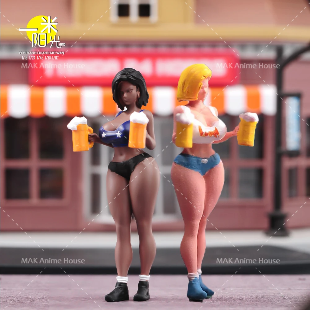 

In Stock 1/87 1/64 1/43 1/24 1/18 Beauty Girl Serving Beer Miniature Figure Mini Diorama Resin Doll Model Scene Prop Decor Toy