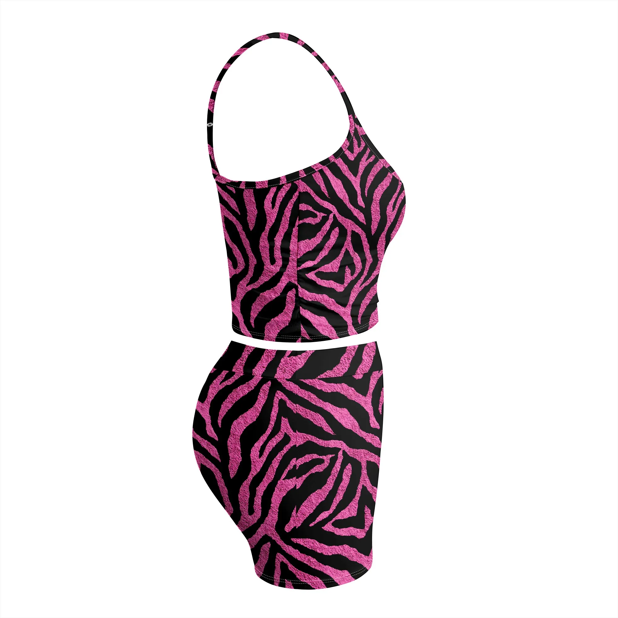 Pink Zebra Print Set, Cami Top And Shorts Outfit, Sexy Two Piece Lounge Wear, Summer Vacation Clothes For Women, S-2XL