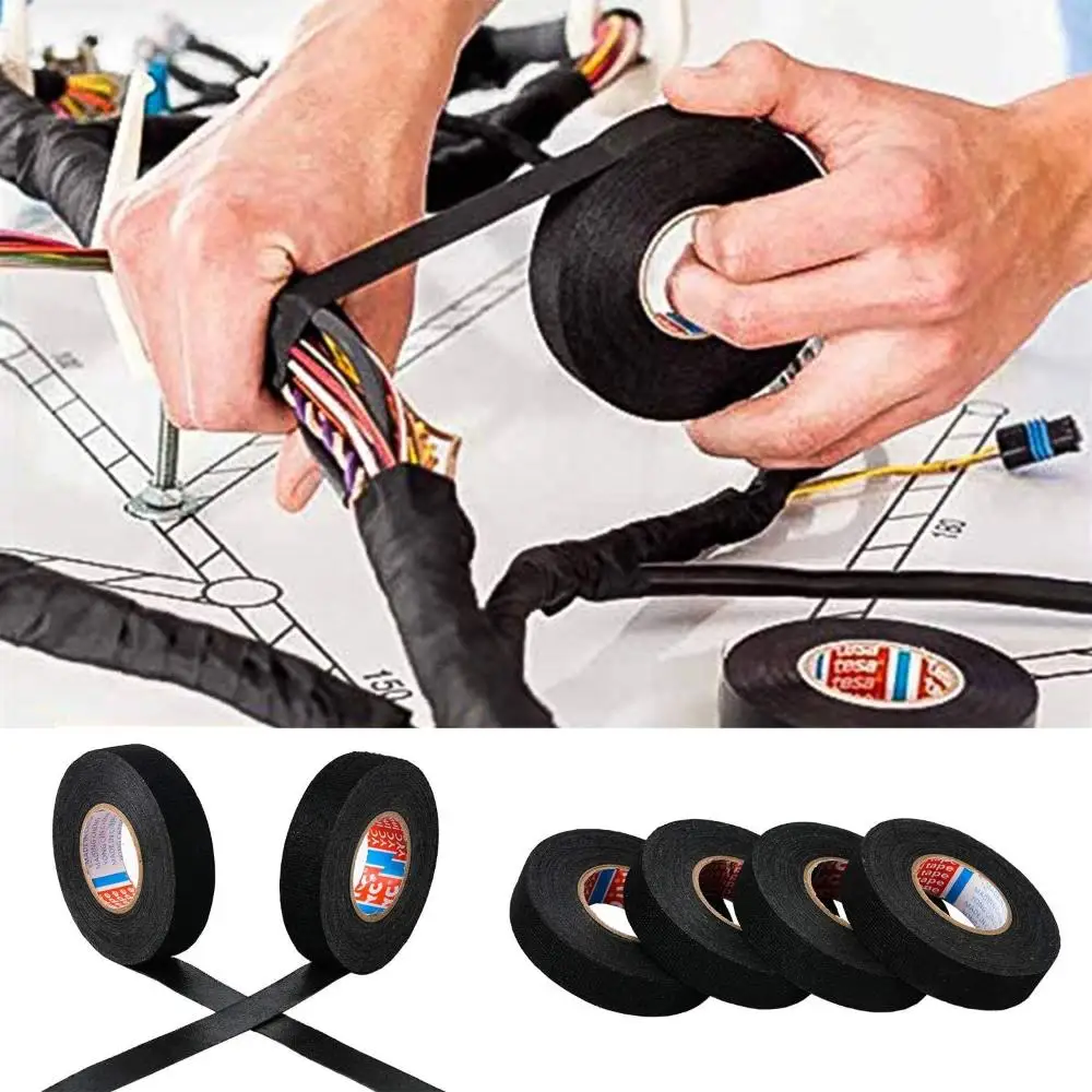 15/25M Width 9/15/19/25/32MM Cable Fixed Wrapping Tape Automotive Adhesive Wire Harness Tape Cloth Fabric Heat-resistant