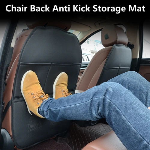 Imagen 2 del producto Protector Universal para respaldo de asiento de coche, con organizadores de almacenamiento, cubierta de asiento trasero de coche a prueba de golpes de cuero PU, accesorio interior para coche, 1 ud.