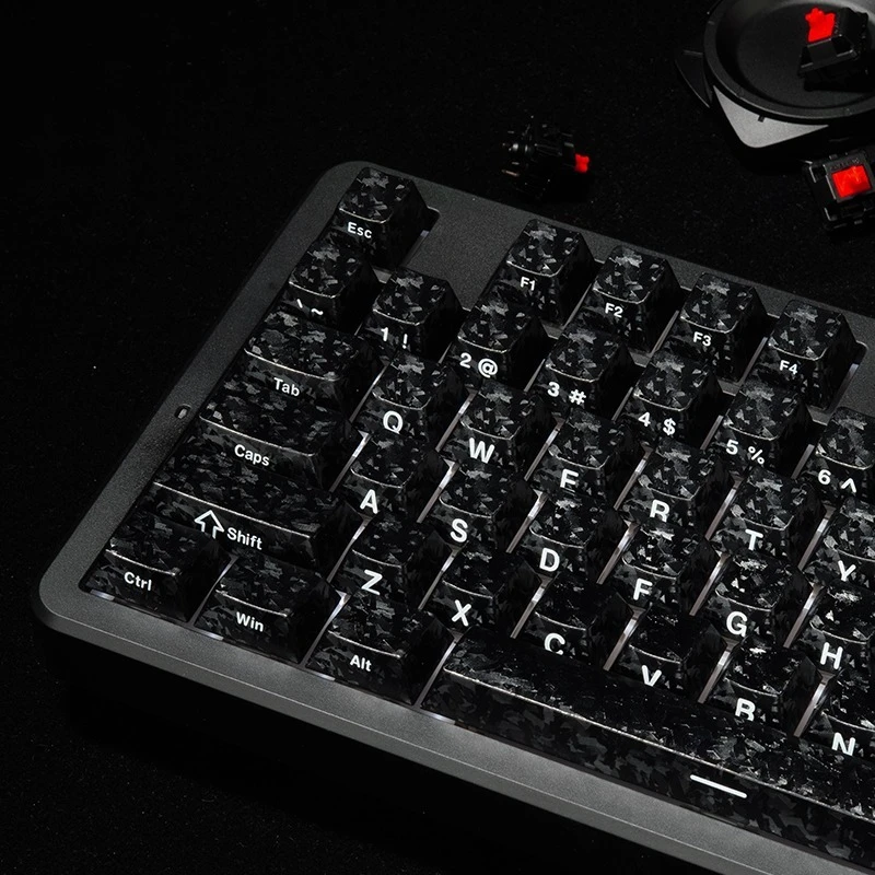 Carbon Patterned Side Engraved Keycaps Set Customized PC 87-Key Cherry Profile Keyboard Caps for Mechanical Keyboard Accessories