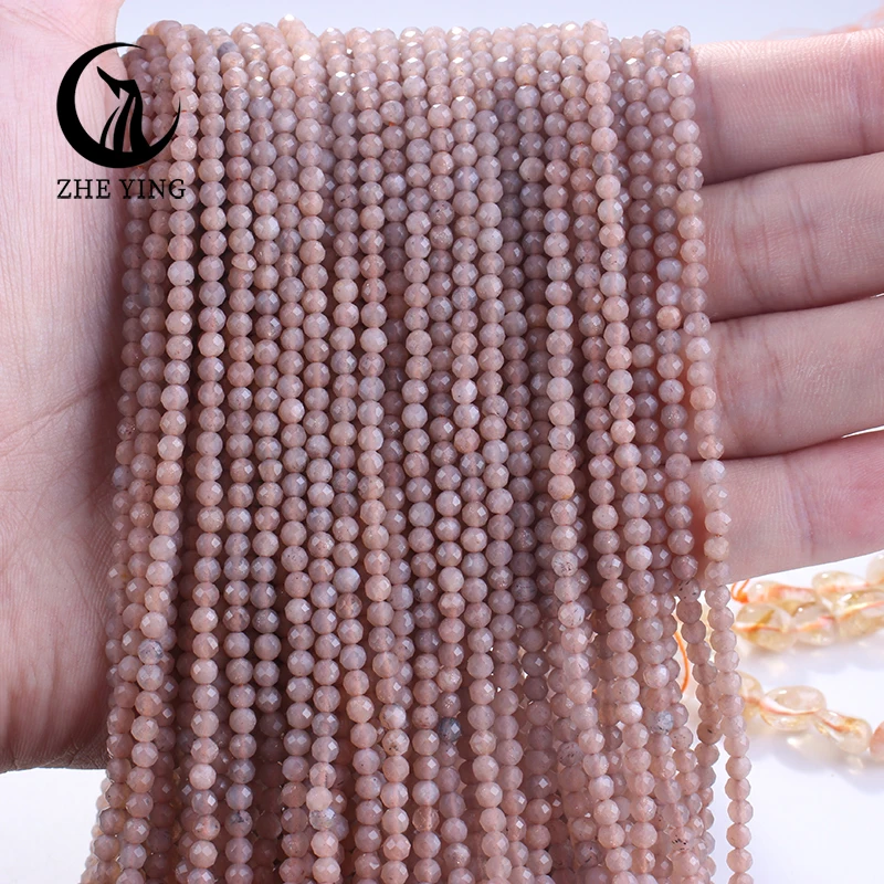 3mm Natural Faceted Sunstone Stone Small Tiny Amazonite Agates Stone Beads For DIY Jewelry Making Bracelets Accessories 15''