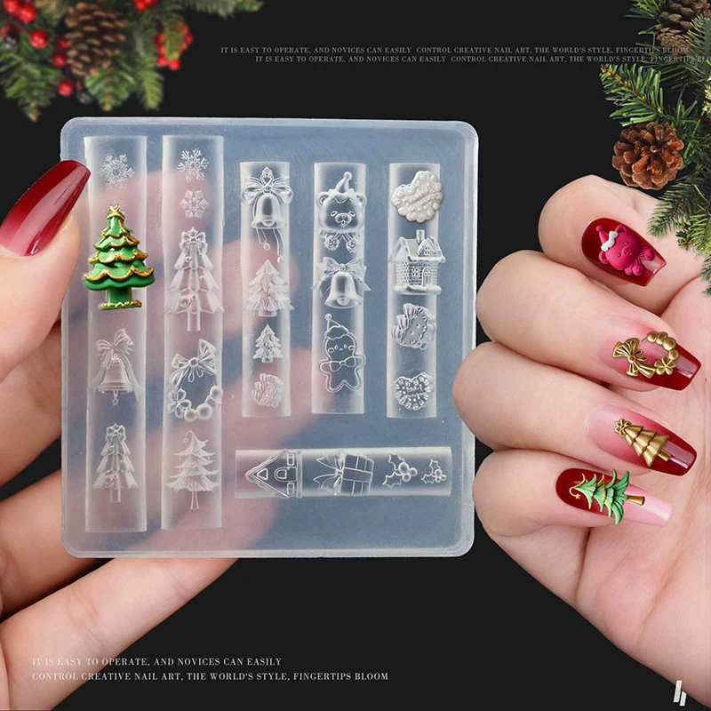 Kerstsneeuwman Kerstboom 3d Nagelvorm Sneeuwvlokken Sneeuwpoppen Nageldecoratie Diy Ontwerp Siliconen Manicure Schimmel Nagelkunst