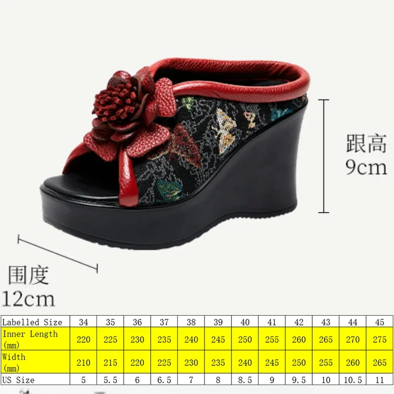 Koznoy 9cm Stretch Fabric Genuine Leather Summer Loafer British Platform Wedge Mary Jane Sandals Flower Women Moccasins Shoes