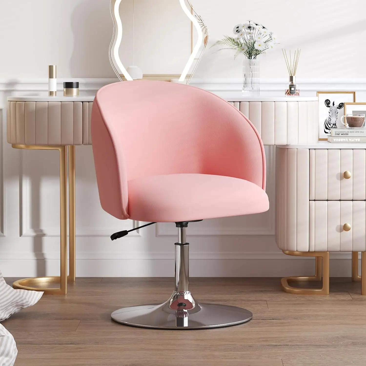 Swivel Vanity Stool Contemporary Round Velvet Back Tilt Accent Chairs 360 Makeup Chair with Chrome Frame, Customized