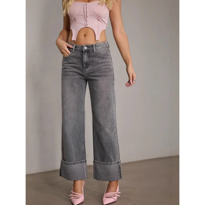 

2025New Popular Retro Stretch Women's Quality Straight High Waist Denim Trousers