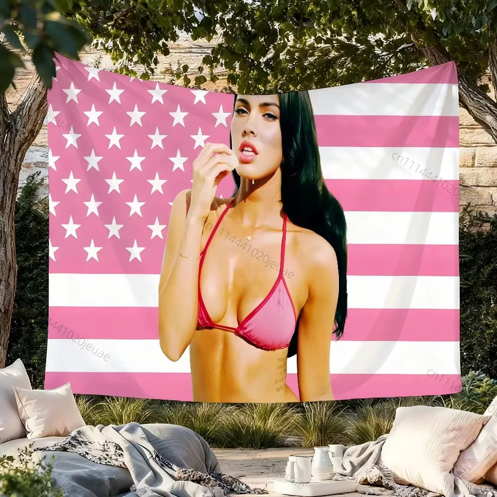 Creative Poster Pink USA Flag Megan Fox Dexter Tapestry, Wall Art Decor Background Cloth for Bedroom Fans Banner Gifts