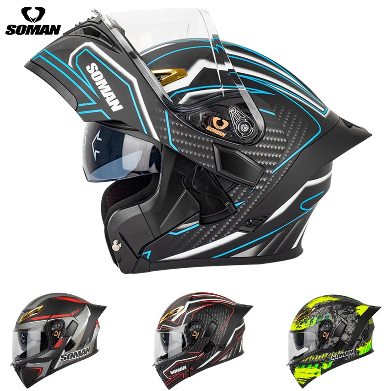 Soman Helmet Motorcycle  Double Lens Flip Up SM955-S Scooter Capacete Casco Moto With Bluetooths Headset