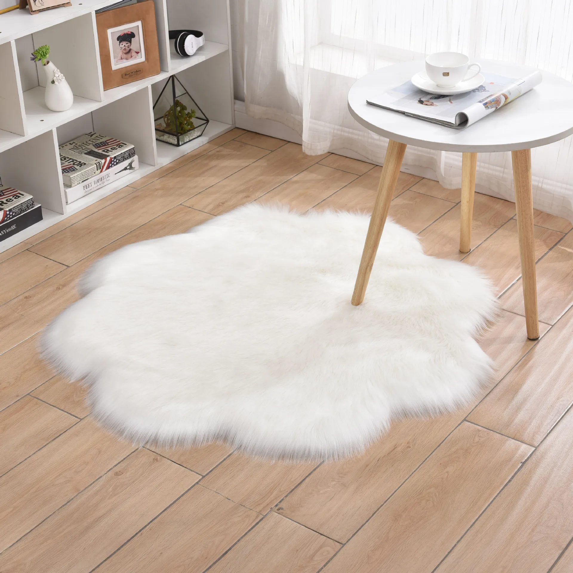 Soft Fluffy Imitation Wool Area Rugs Flower Carpet White Faux Fur Bedside Rug Grey Living Room Carpet For Bedroom Floor Mat