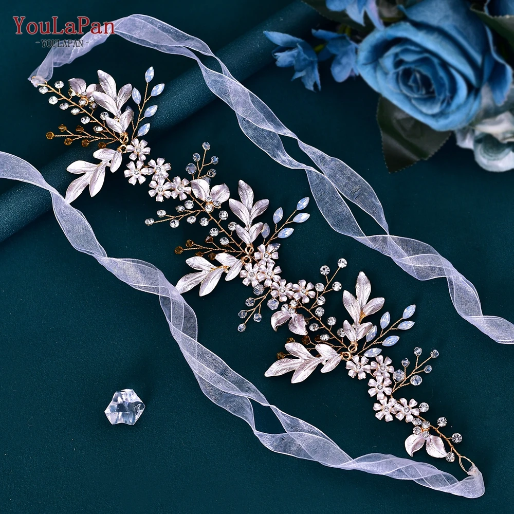 YouLaPan Wedding Hair Accessories Rose Gold Color Hair Piece Headband Women Tiara Wedding Headpiece Flower Bridal Headwear HP278