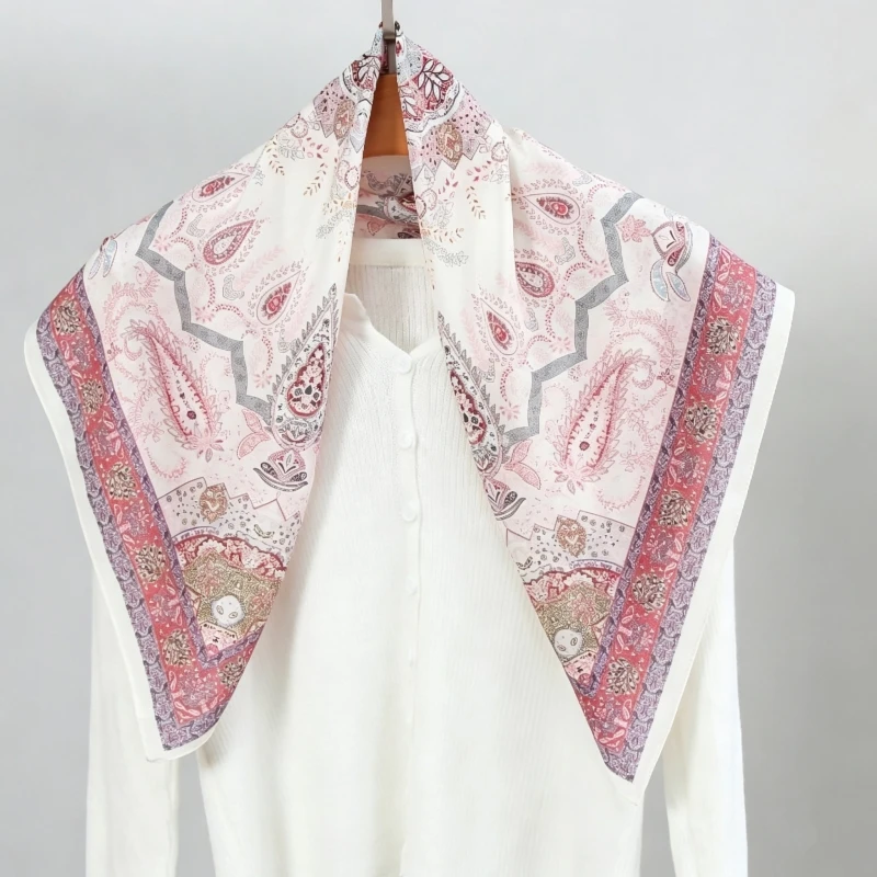 Paisley Romantic Pink 100% Mulberry Silk Mini Square Scarf Double Crepe Luxury High Sense Women Decor Neck Wrap Accessory