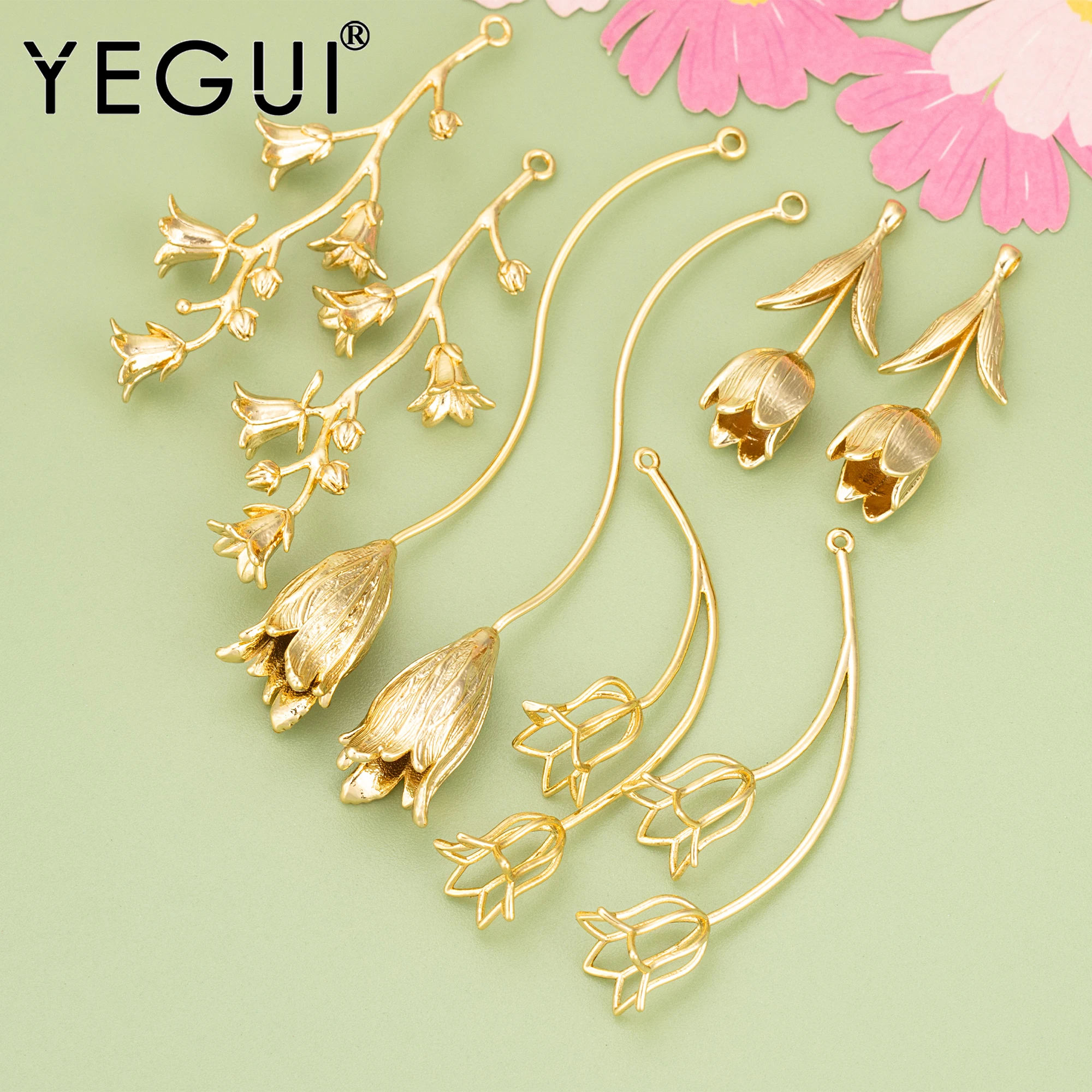 

YEGUI MF45,jewelry accessories,18k gold plated,copper,nickel free,flower shape,charms,diy pendants,jewelry making,4pcs/lot