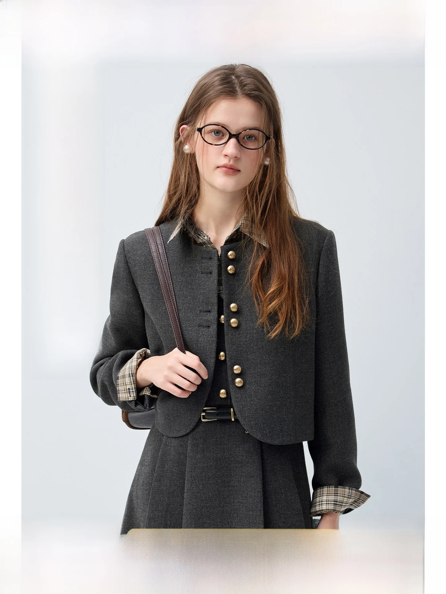 

plus Size Women's round Neck Short Jacket Regular Fit Korean Style Commute Wool Blend Fabric Long Sleeve Spring New Arrival
