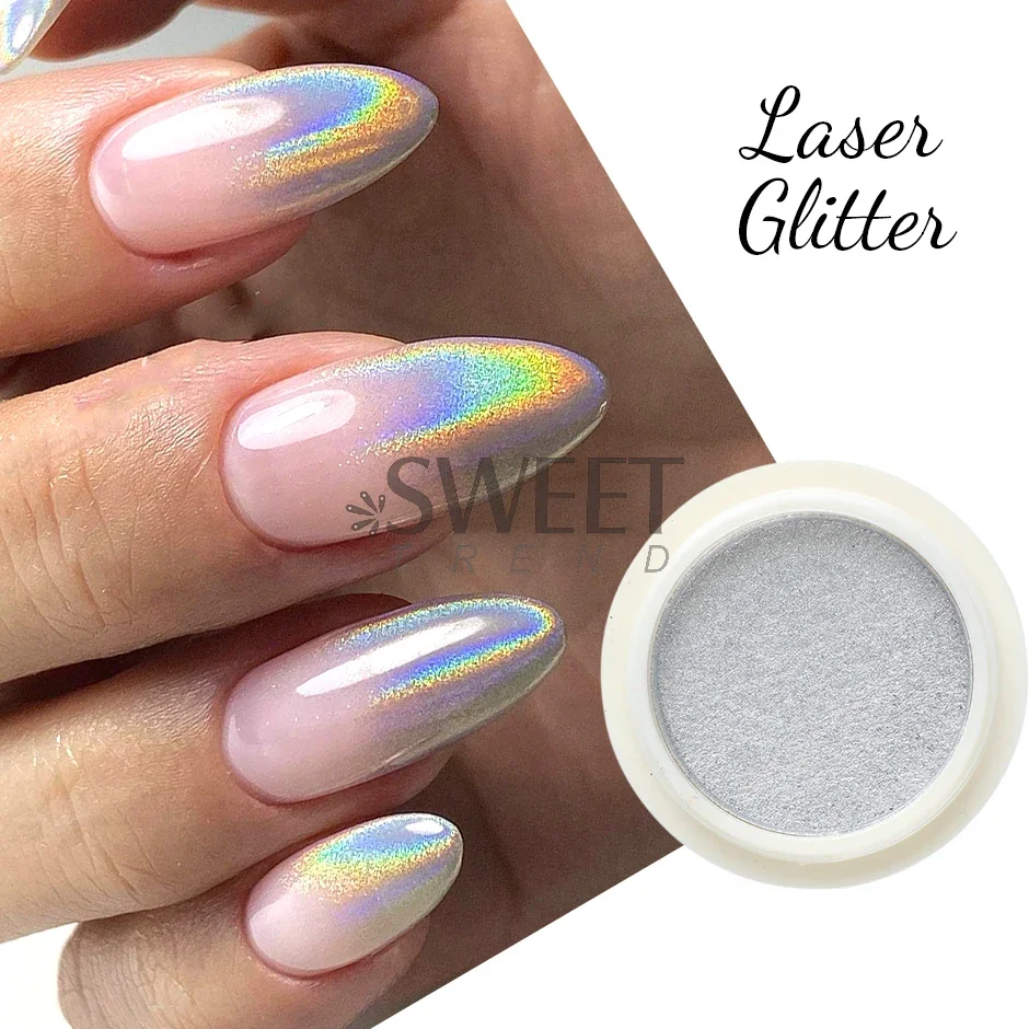Holografisch Chroom Stevig Nagels Poeder Laser Metallic Glitter Wrijven Stof Zilver Blauw Pigment Iriserende Accessoires Decoratie