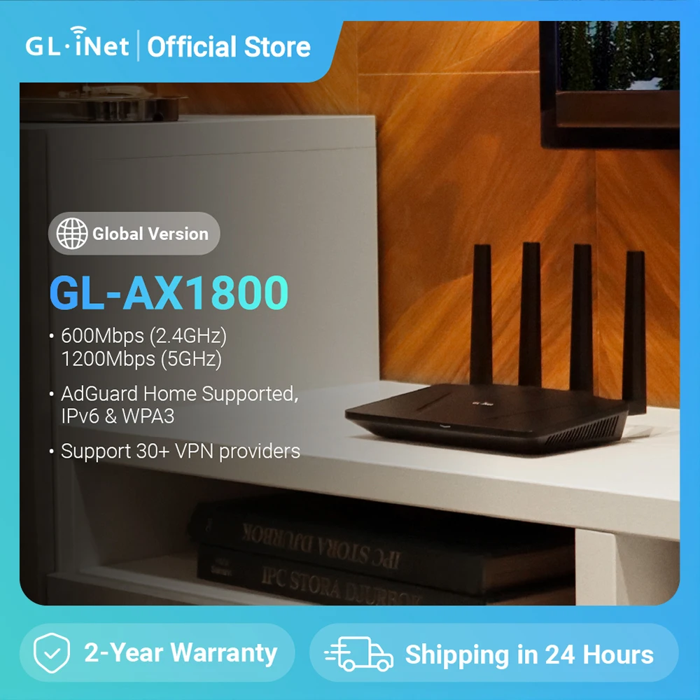 GL.iNet GL-AX1800(Flint) WiFi 6 Router -Dual Band Gigabit Wireless ,5 x 1G Ethernet Ports ,Amazing OpenVpn&WireGuard Speed