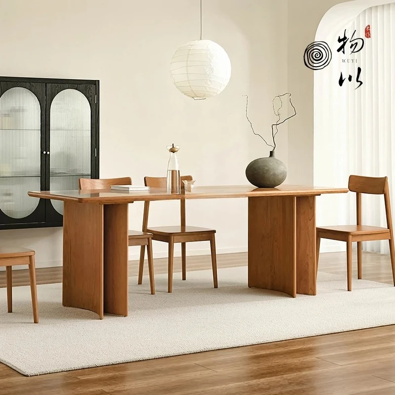 North American cherry wood dining table, living room large long desk, all solid wood rectangular office workbench