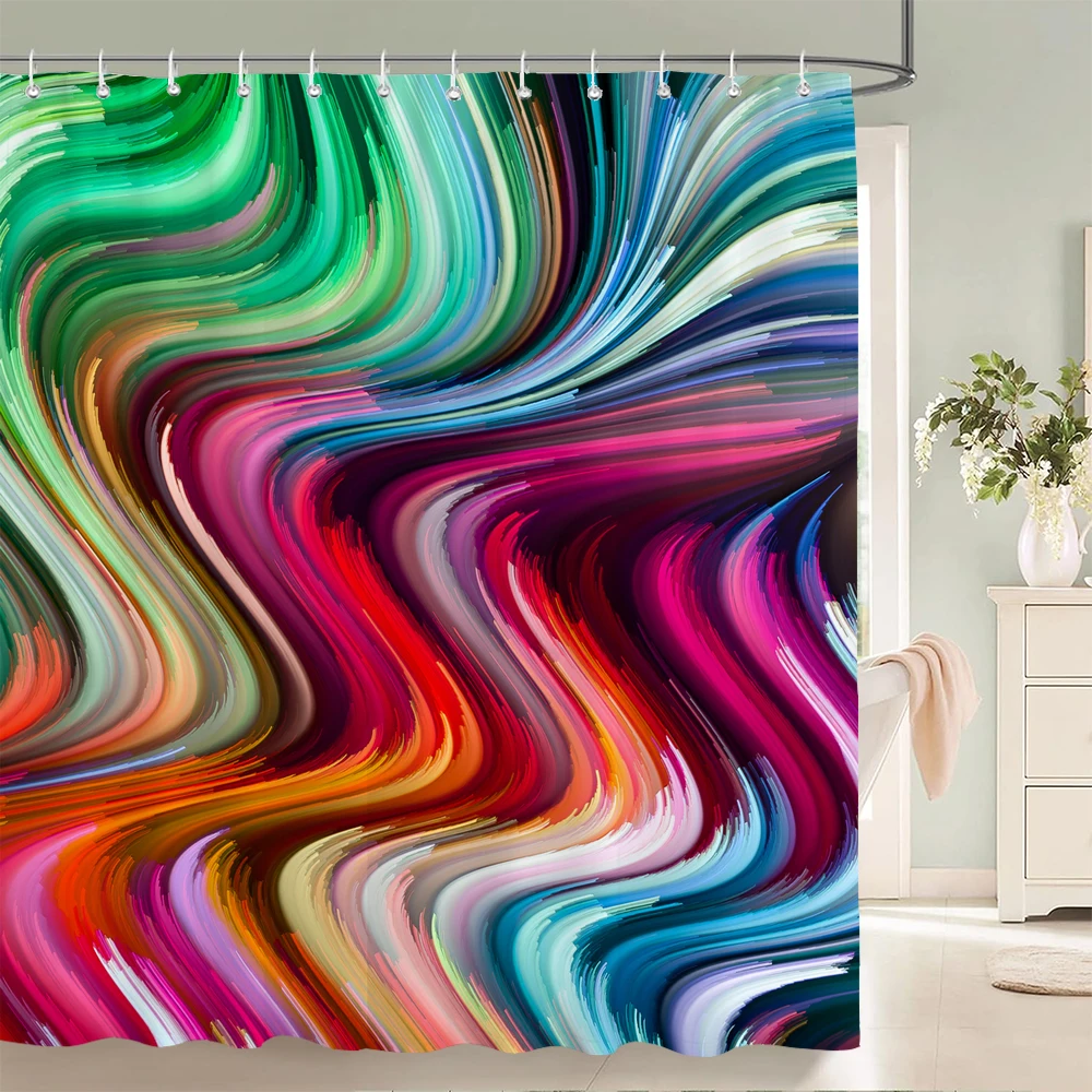 High Quality Colorful Abstract Geometric Printed Fabric Shower Curtains  Waterproof Bathroom Decor with 12 Hooks Bathtub Curtain