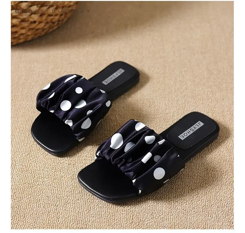 2026 Sommer Damen Plateau-Slipper mit dicker Sohle, Vintage Polka Dot Schuhe, Outdoor Square Toe Strand- und Urlaubssandalen – Detail 1