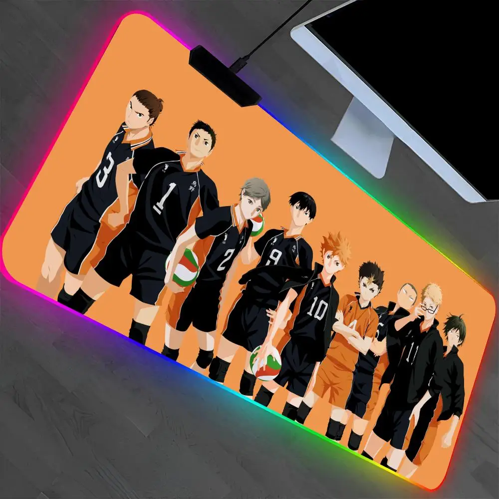 

H-Haikyuu!! Anime Mouse Pad Laptop Mat Gaming RGB Anime Mousepad Backlit Gamer Girl Cartoon Table Pads Deskpad