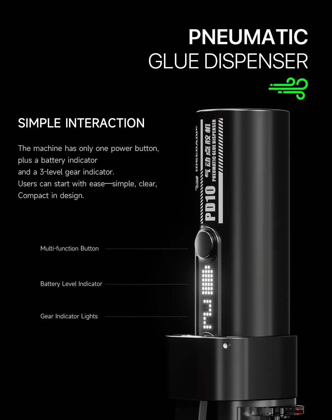 MECHANIC PD10 Pneumatic Glue Dispenser with Built-in Air Pump, 1200mAh Battery, for UV Glue/Solder Paste, Phone Repair Tool