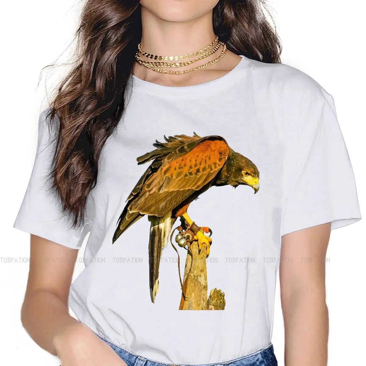 Falconry Austringer Hawk Women T Shirt Harris On Watch Female Tops Graphic Funny Tees Ladies 4XL Cotton Tshirt