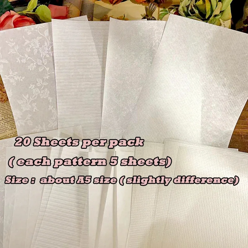 20sheets A5 Rose Pattern Tissue Paper Texture Papers Fancy Premium Card Pack Light Weight Craft Paper Card Paper Scrapbooking