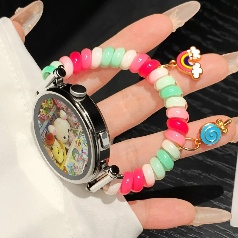 Rainbow Elastic Phone Line Loop Strap for Huawei Watch GT6 GT5 GT4 3 Girl Silicone Hair Tie Wristband for Huawei Band 10 9 8 NFC
